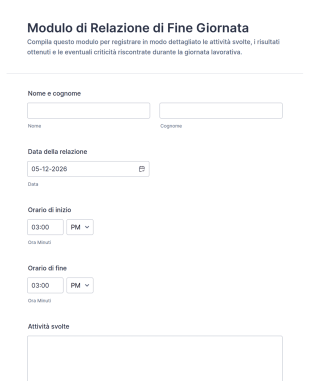 Modulo Di Relazione Di Fine Giornata