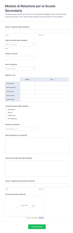 Modulo Di Relazione Per La Scuola Secondaria