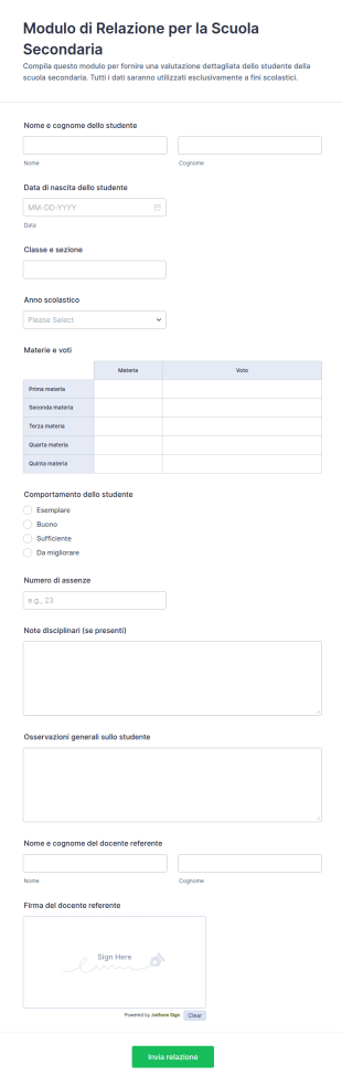 Modulo Di Relazione Per La Scuola Secondaria