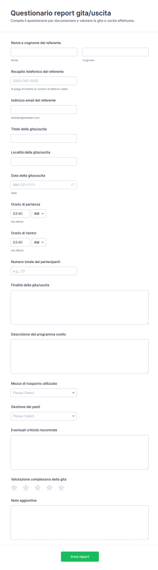 Modulo Di Relazione Sull'escursione