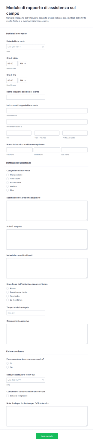 Modulo Di Report Di Intervento Sul Campo