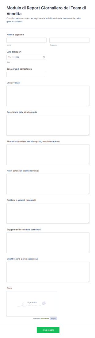 Modulo Di Report Giornaliero Del Team Di Vendita