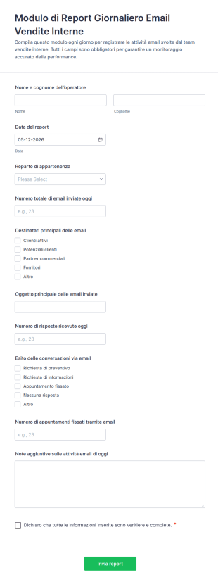 Modulo Di Report Giornaliero Email Vendite Interne