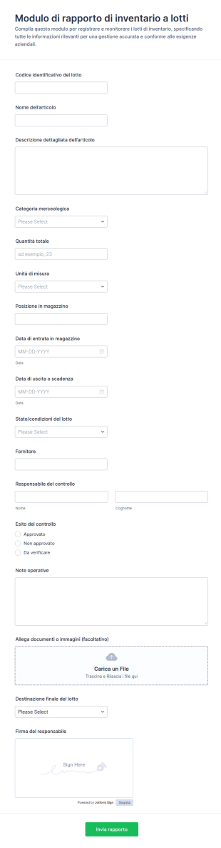 Modulo Di Report Inventario A Lotti
