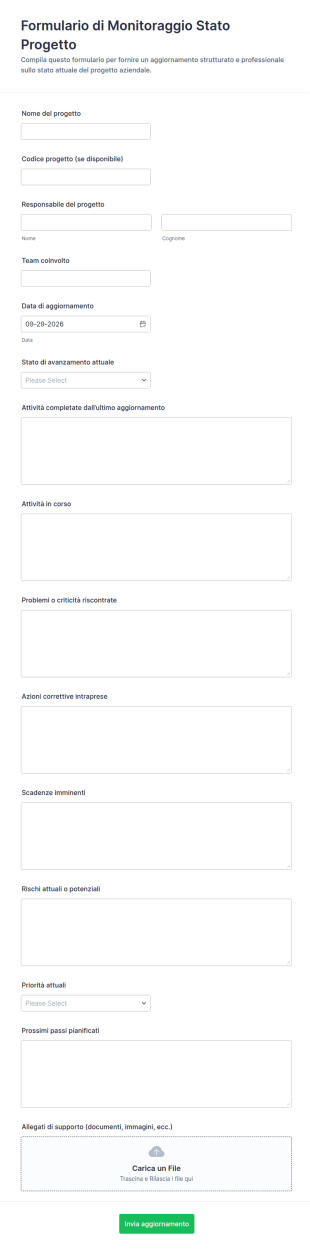 Modulo Di Report Sullo Stato Del Progetto