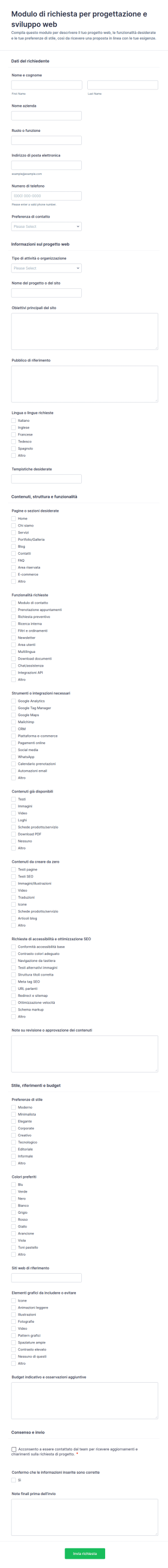 Modulo Raccolta Requisiti Progetto Web