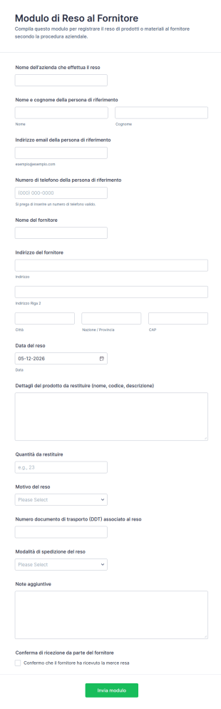 Modulo Di Reso Al Fornitore
