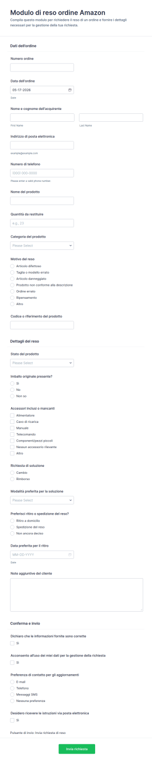 Modulo Di Reso Ordini Amazon