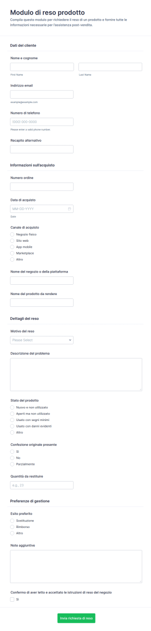 Modulo Di Reso Prodotti