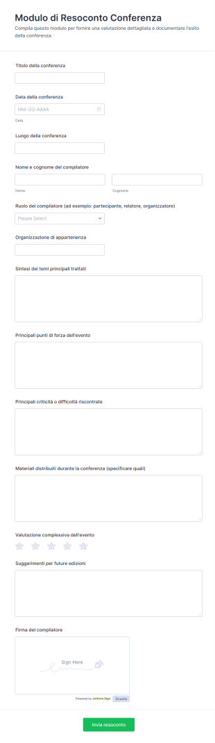 Modulo Di Resoconto Conferenza
