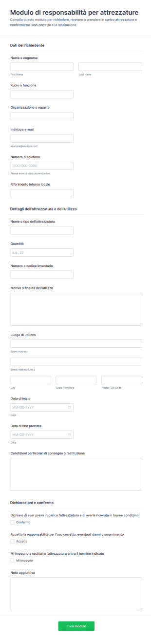 Modulo Di Responsabilità Per Attrezzature