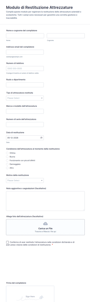 Modulo Di Restituzione Attrezzature
