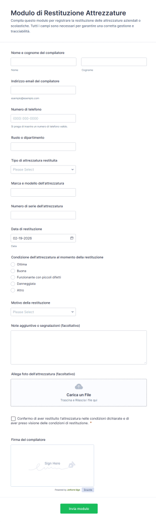 Modulo Di Restituzione Attrezzature