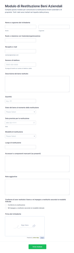 Modulo Di Restituzione Di Proprietà
