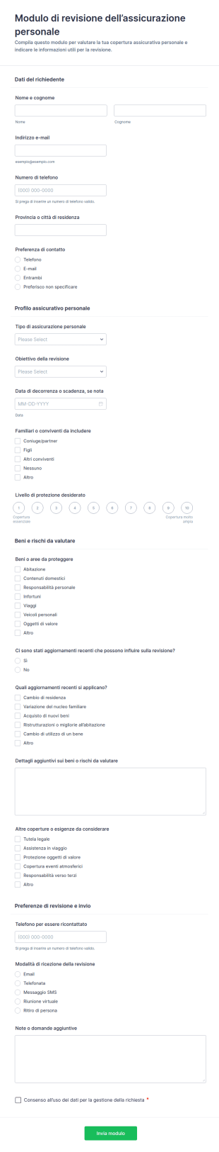 Modulo Di Revisione Assicurativa Personale