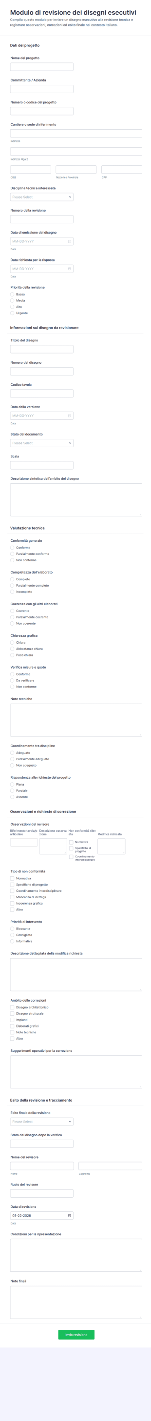 Modulo Di Revisione Dei Disegni Di Fabbrica