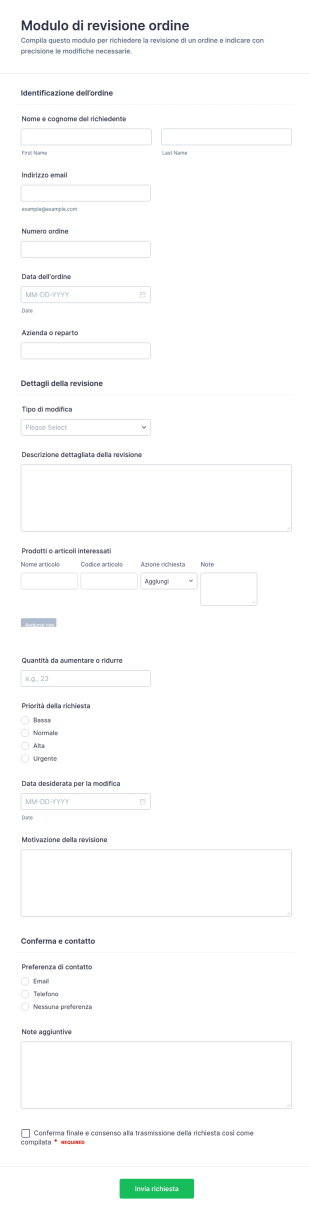 Modulo Di Revisione Dell’Ordine