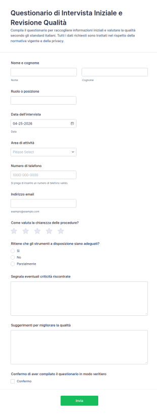 Modulo Di Revisione Qualità E Colloquio Di Accoglienza