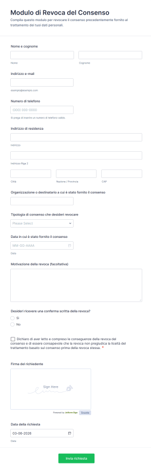 Modulo Di Revoca Del Consenso
