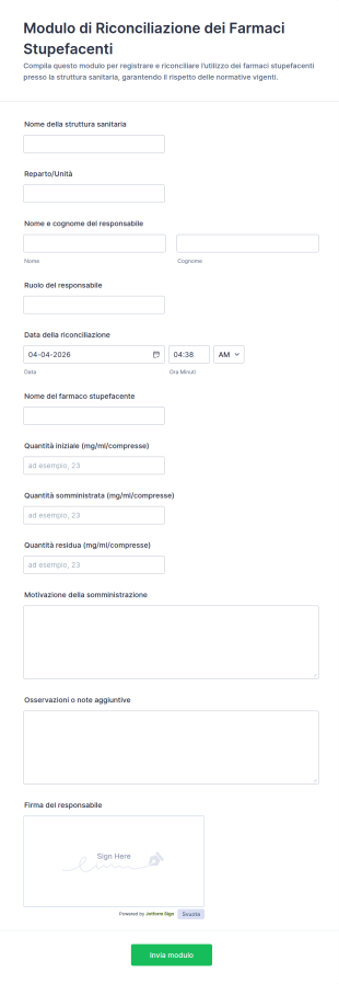 Modulo Di Ricerca E Verifica Delle Sostanze Narcotiche