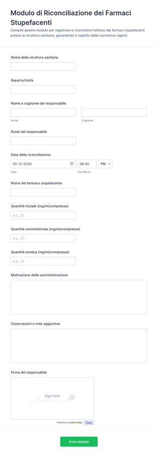 Modulo Di Ricerca E Verifica Delle Sostanze Narcotiche