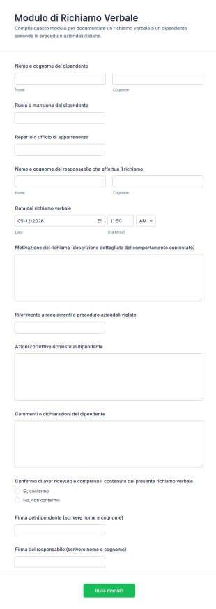 Modulo Di Richiamo Verbale