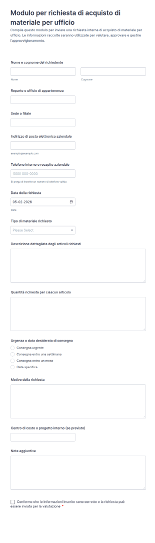 Modulo Di Richiesta Acquisto Forniture Per Ufficio
