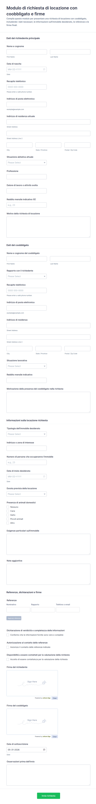 Modulo Di Richiesta Affitto Con Co Interessato E Firme
