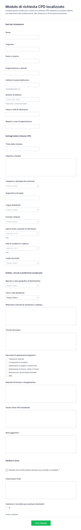 Modulo Di Richiesta Aggiornamento Formativo 📋