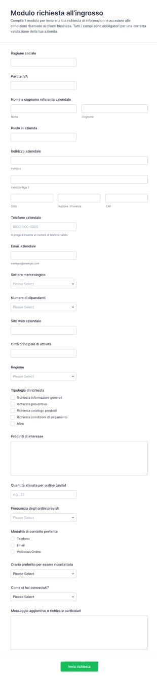 Modulo Di Richiesta All’ingrosso