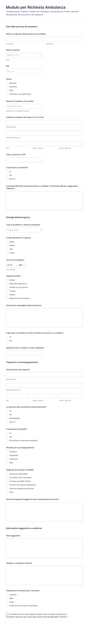 Modulo Di Richiesta Ambulanza