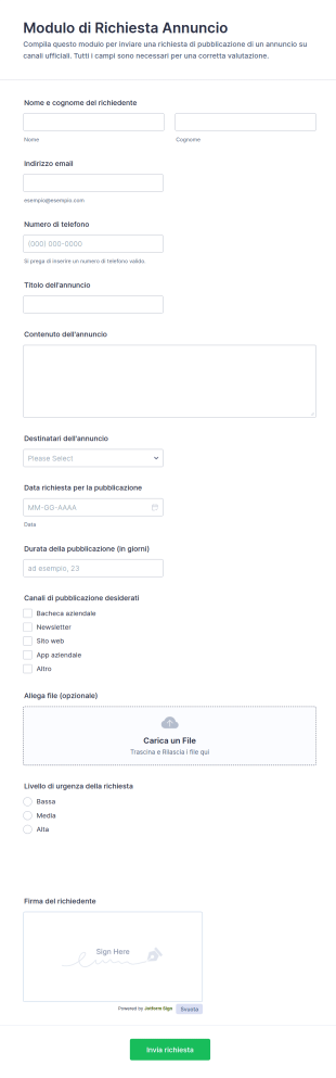 Modulo Di Richiesta Annuncio