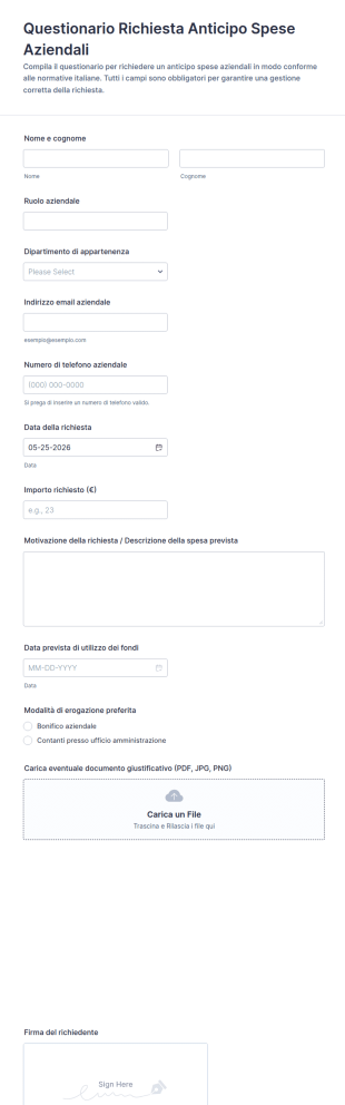 Modulo Di Richiesta Anticipo Di Cassa
