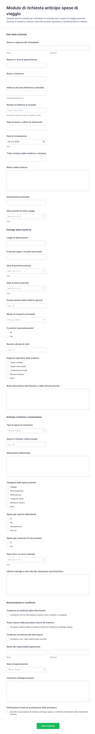 Modulo Di Richiesta Anticipo Viaggio