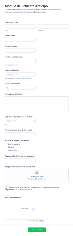 Modulo Di Richiesta Anticipo