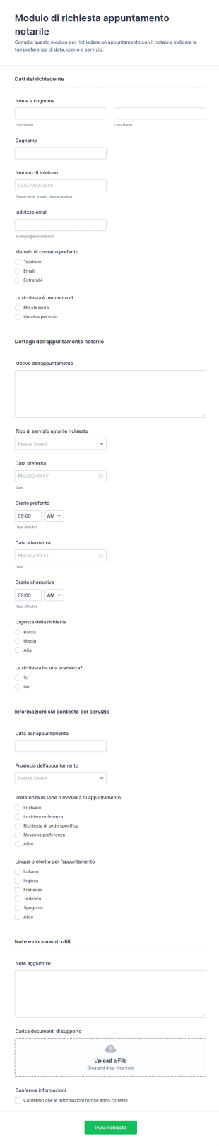 Modulo Di Richiesta Appuntamento Notarile