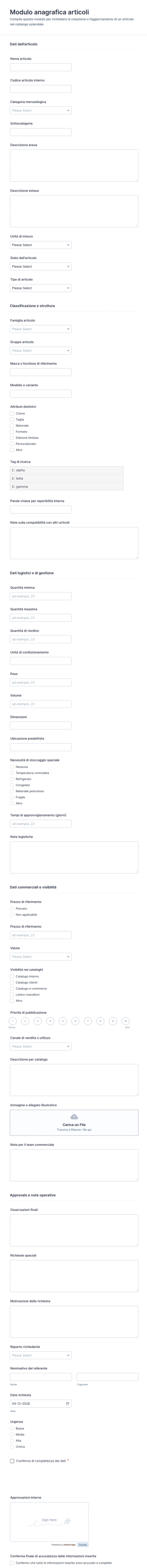 Modulo Di Richiesta Articoli