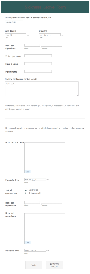 Modulo Di Richiesta Assenza Per Motivi Di Salute