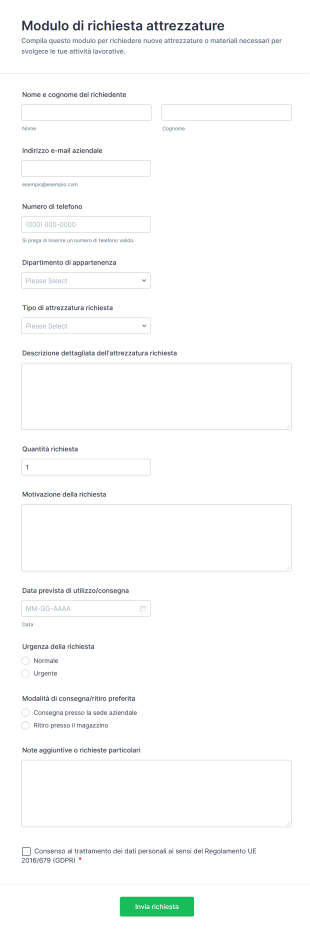 Modulo Di Richiesta Attrezzature