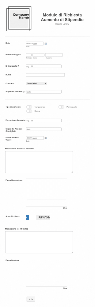 Modulo Di Richiesta Aumento Di Stipendio Form Template