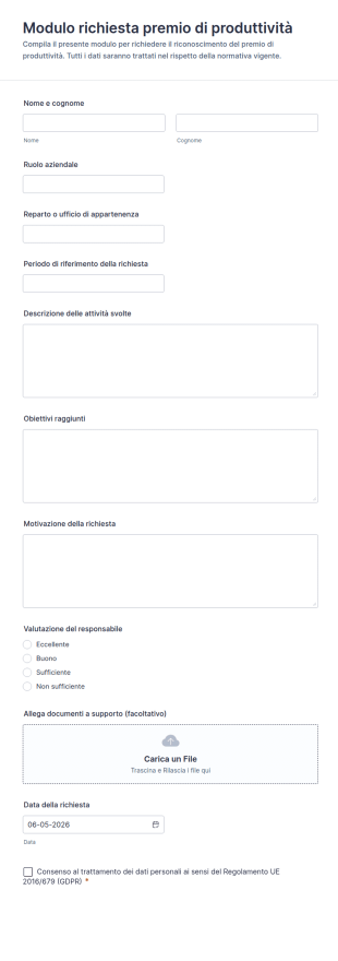 Modulo Di Richiesta Bonus Di Performance
