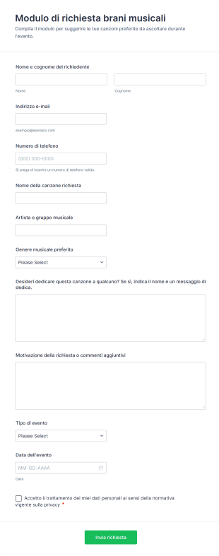 Modulo Di Richiesta Brani Musicali