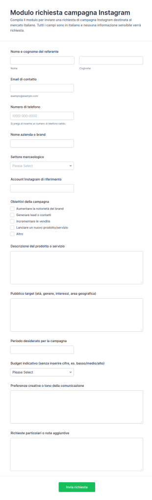 Modulo Di Richiesta Campagna Instagram