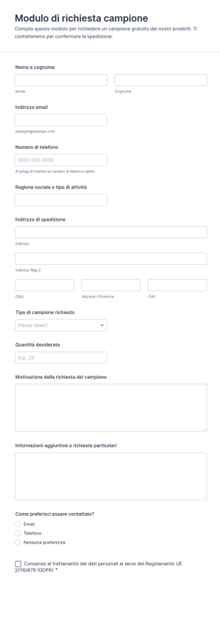 Modulo Di Richiesta Campione