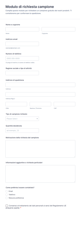 Modulo Di Richiesta Campione