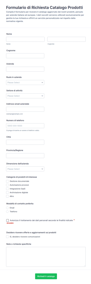 Modulo Di Richiesta Catalogo Prodotti