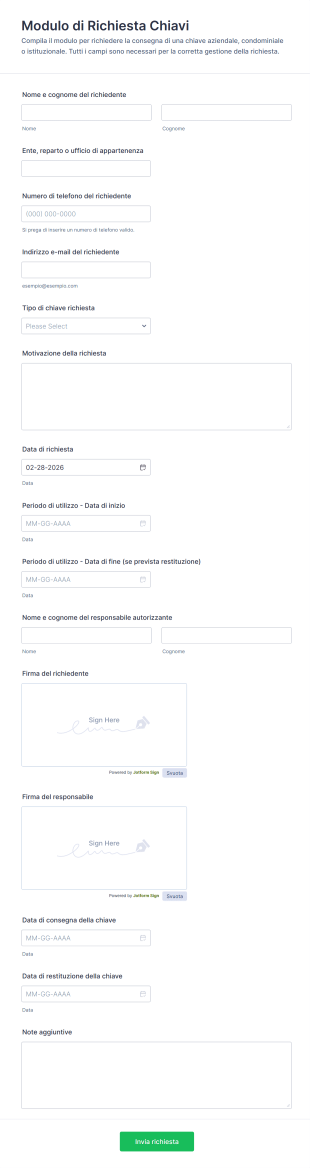 Modulo Di Richiesta Chiavi