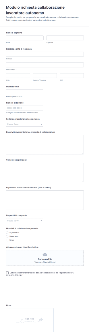 Modulo Di Richiesta Collaboratore Esterno