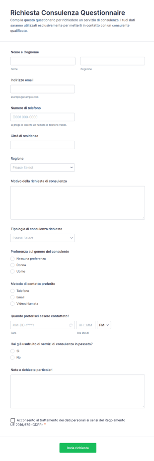 Modulo Di Richiesta Consulenza