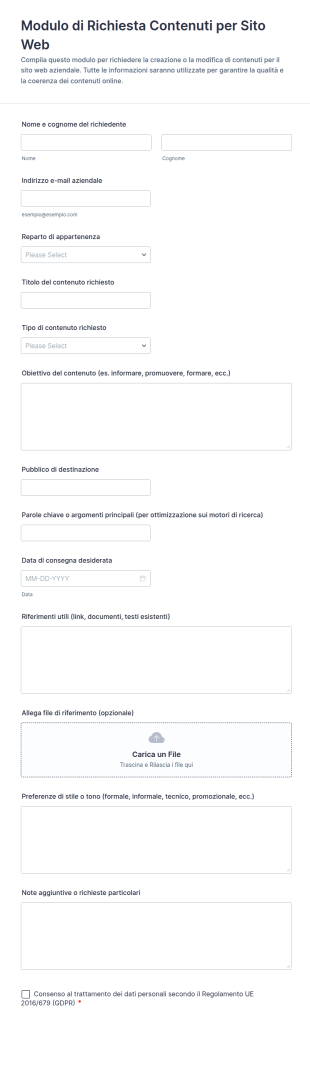 Modulo Di Richiesta Contenuti Per Sito Web